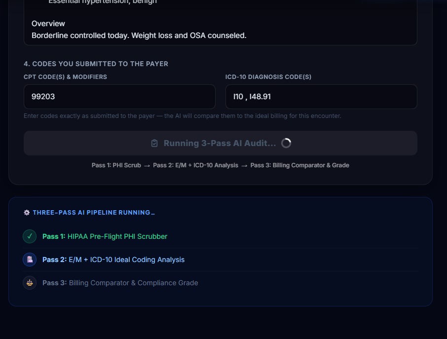 Audit Sentinel runs the three-pass AI pipeline after submission.